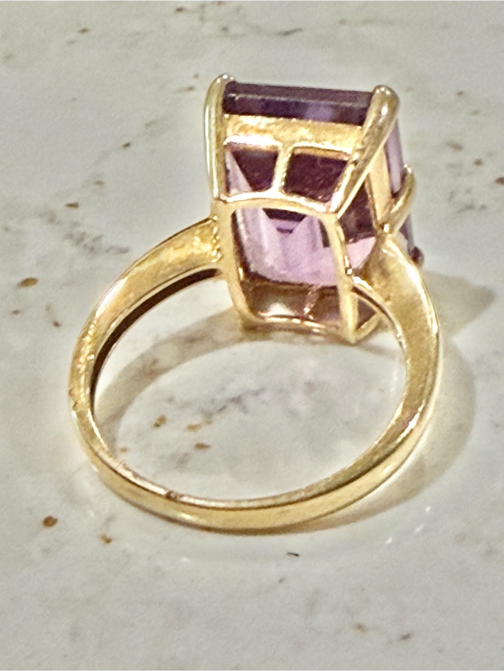 Vintage 14K Gold Plated Emerald Cut Purple Statement Ring – Size 9 - Picture 9 of 12